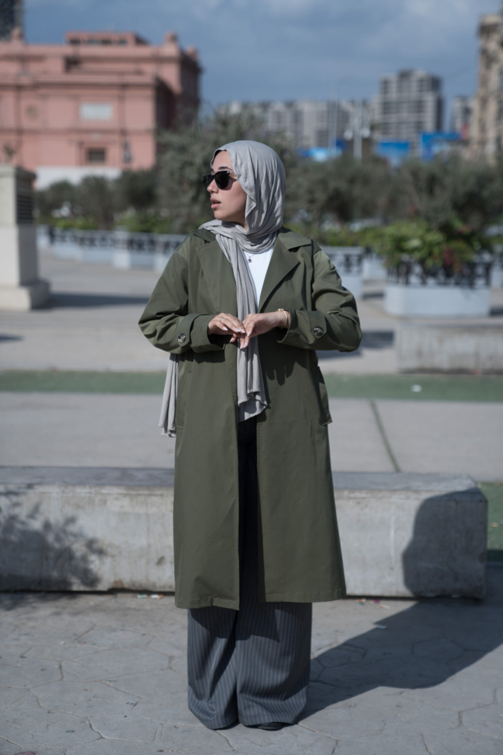 Olive Minimal Trench Coat