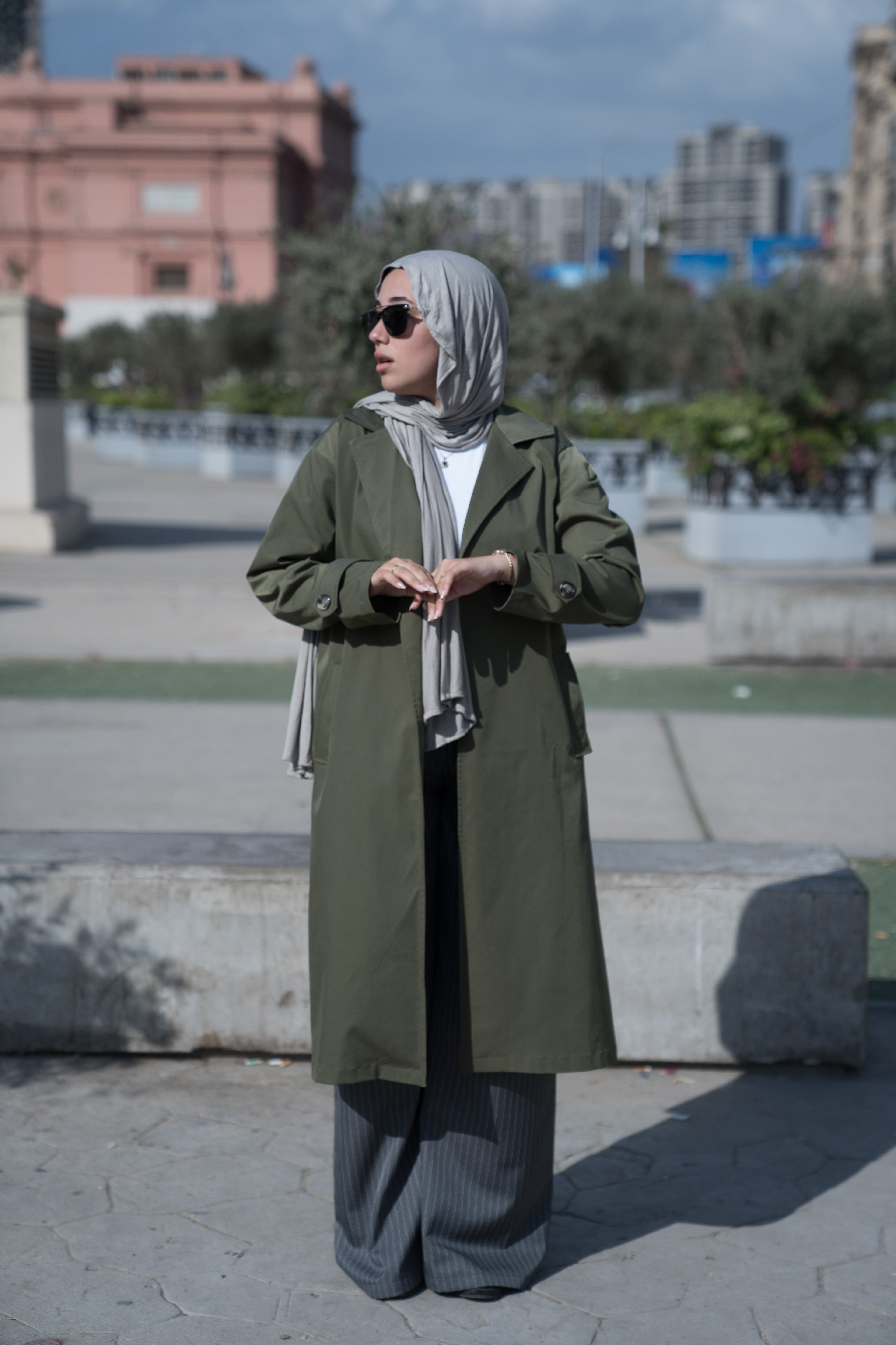 Olive Minimal Trench Coat