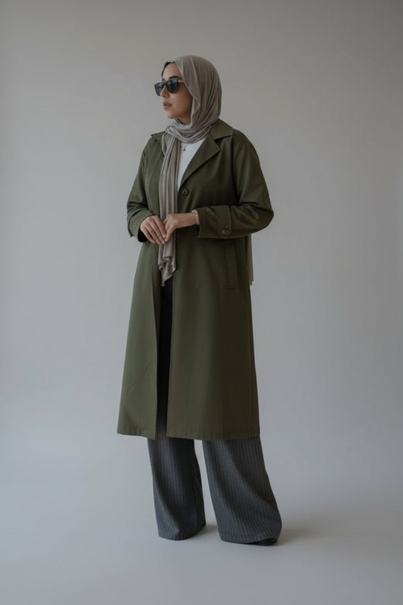Olive Minimal Trench Coat