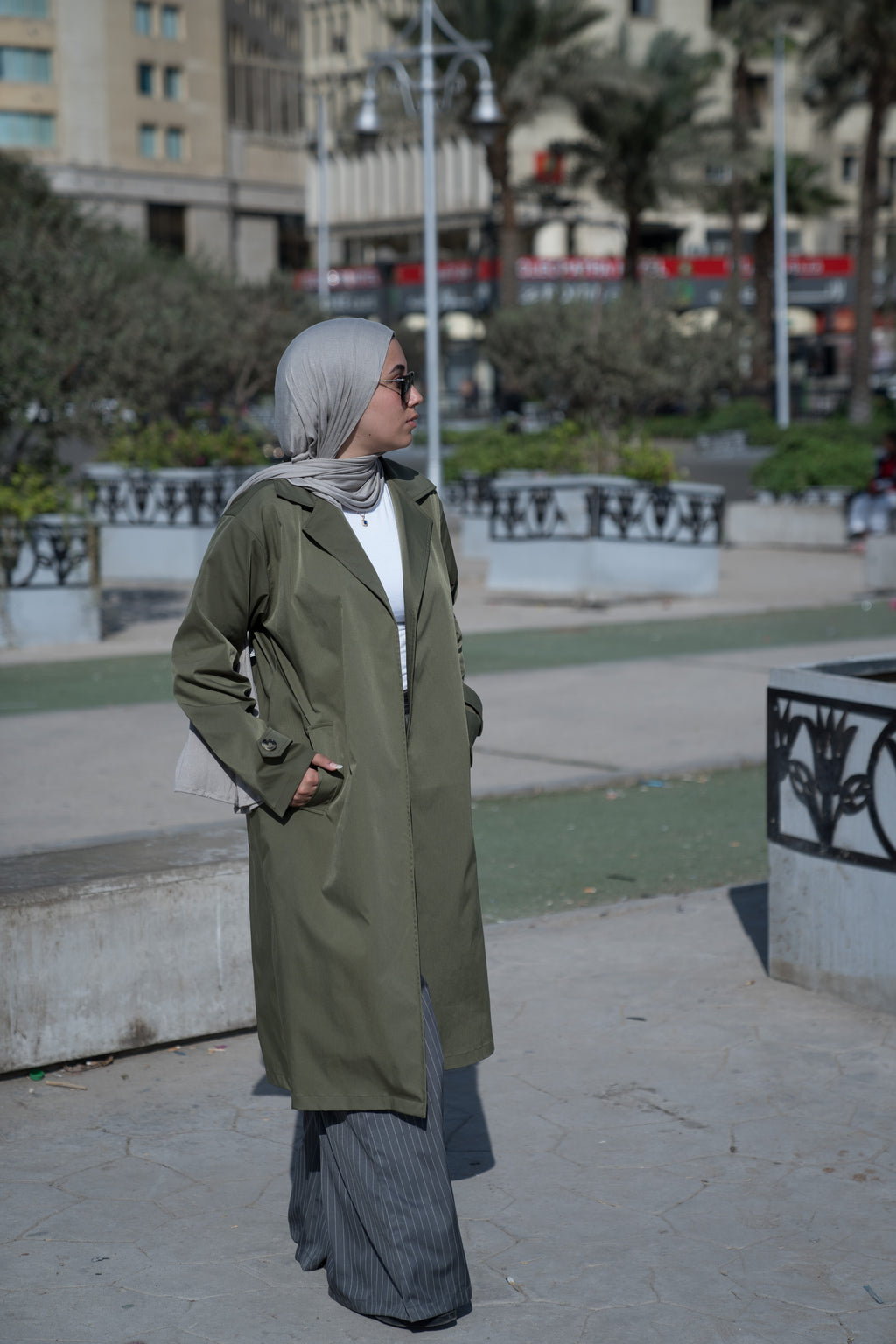Olive Minimal Trench Coat
