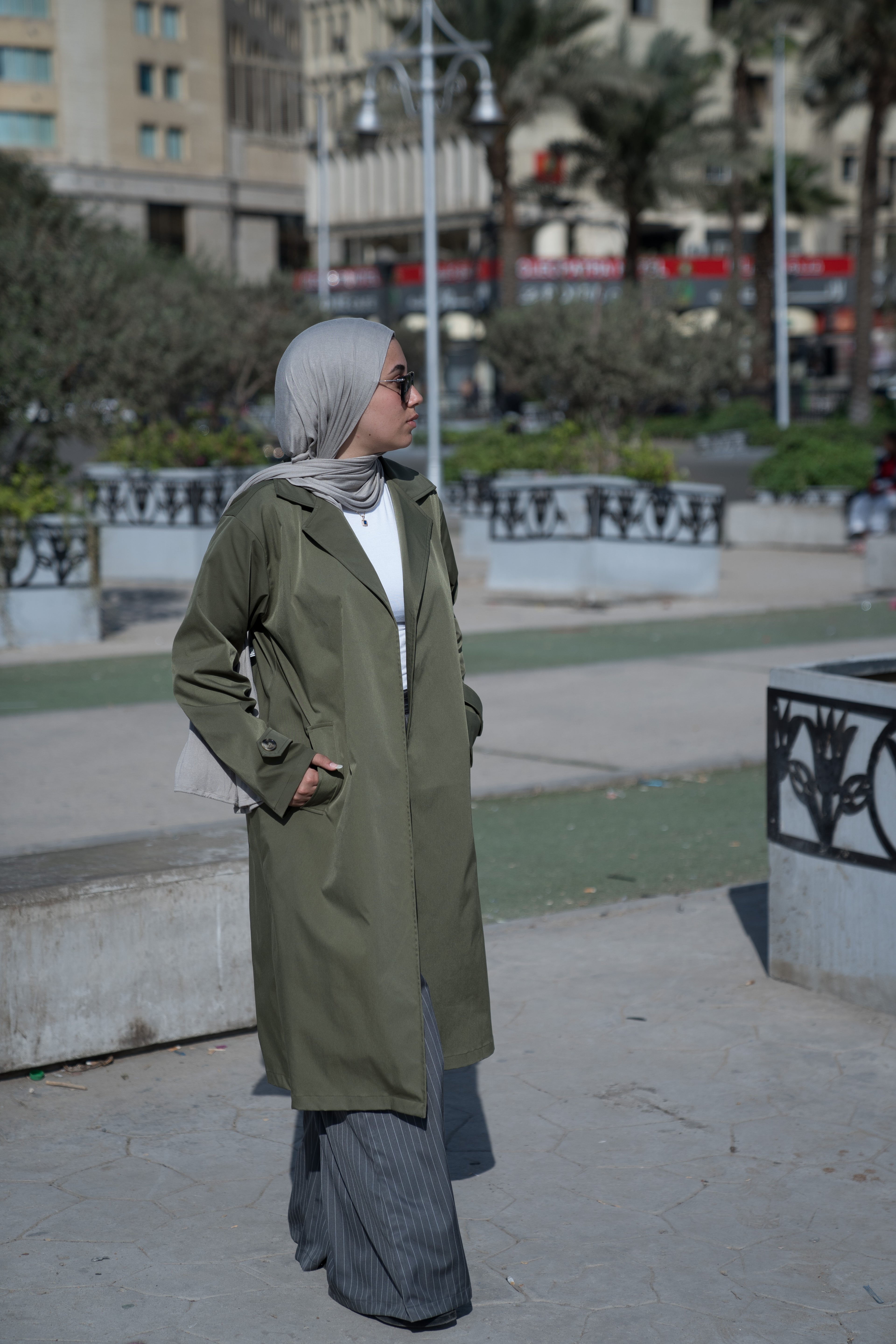 Olive Minimal Trench Coat