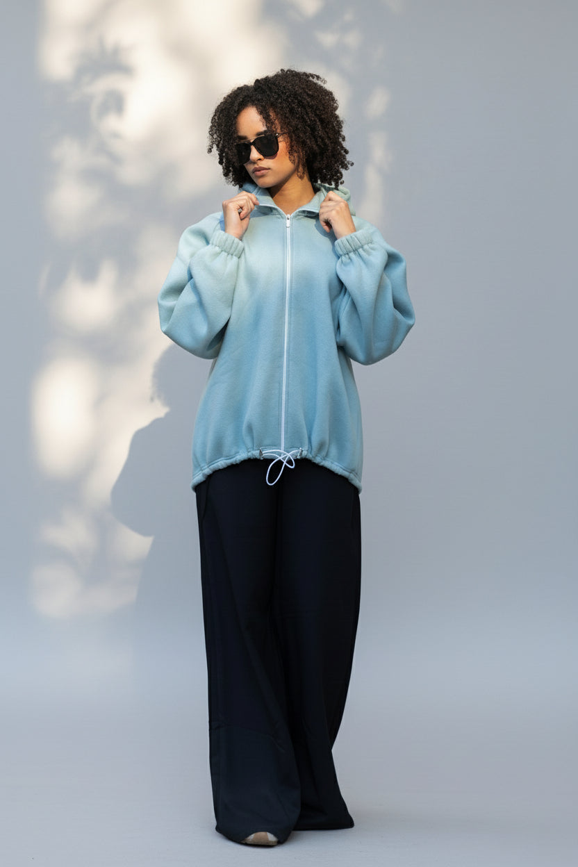 The Mint Blue Relaxed Zip Hoodie