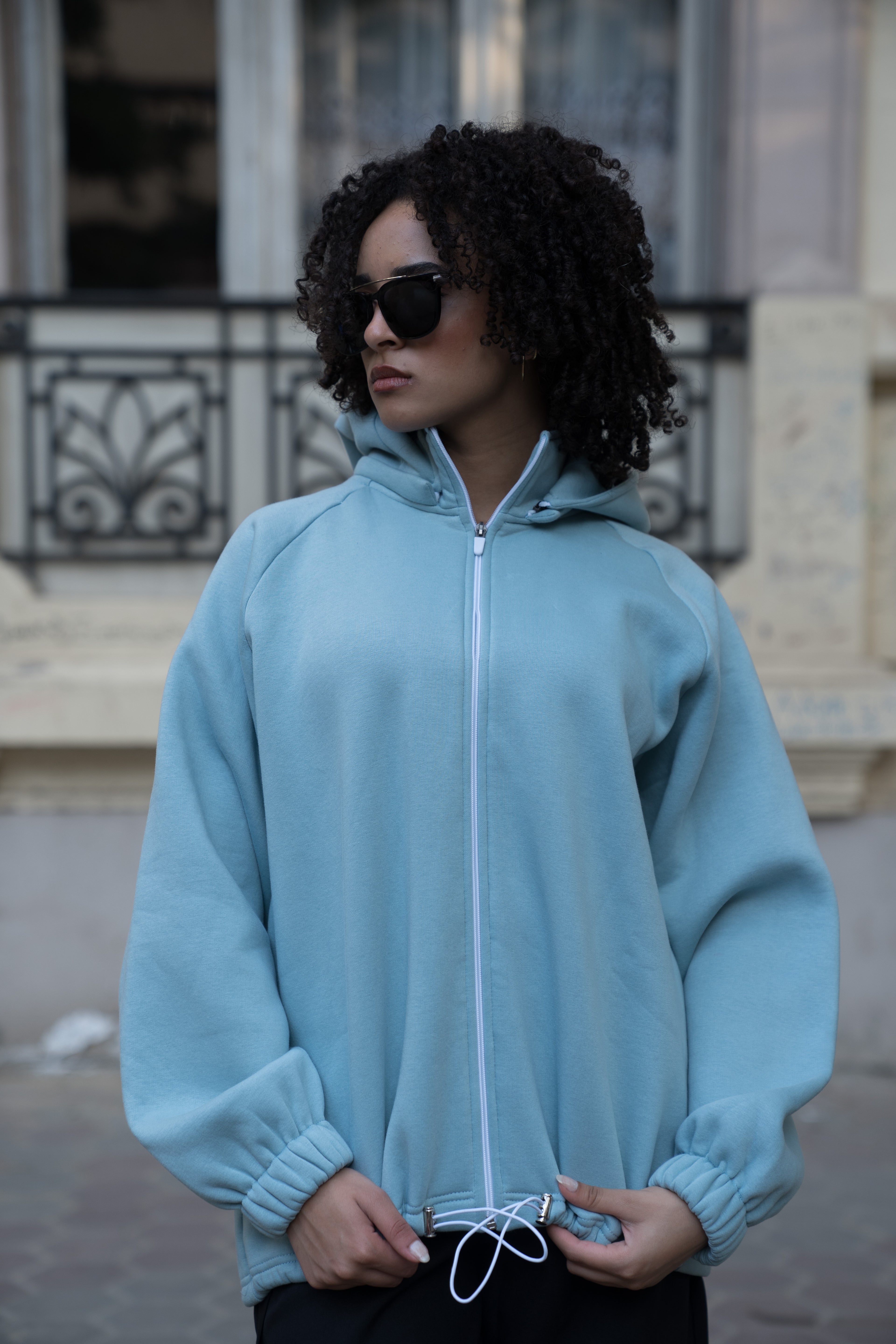 The Mint Blue Relaxed Zip Hoodie