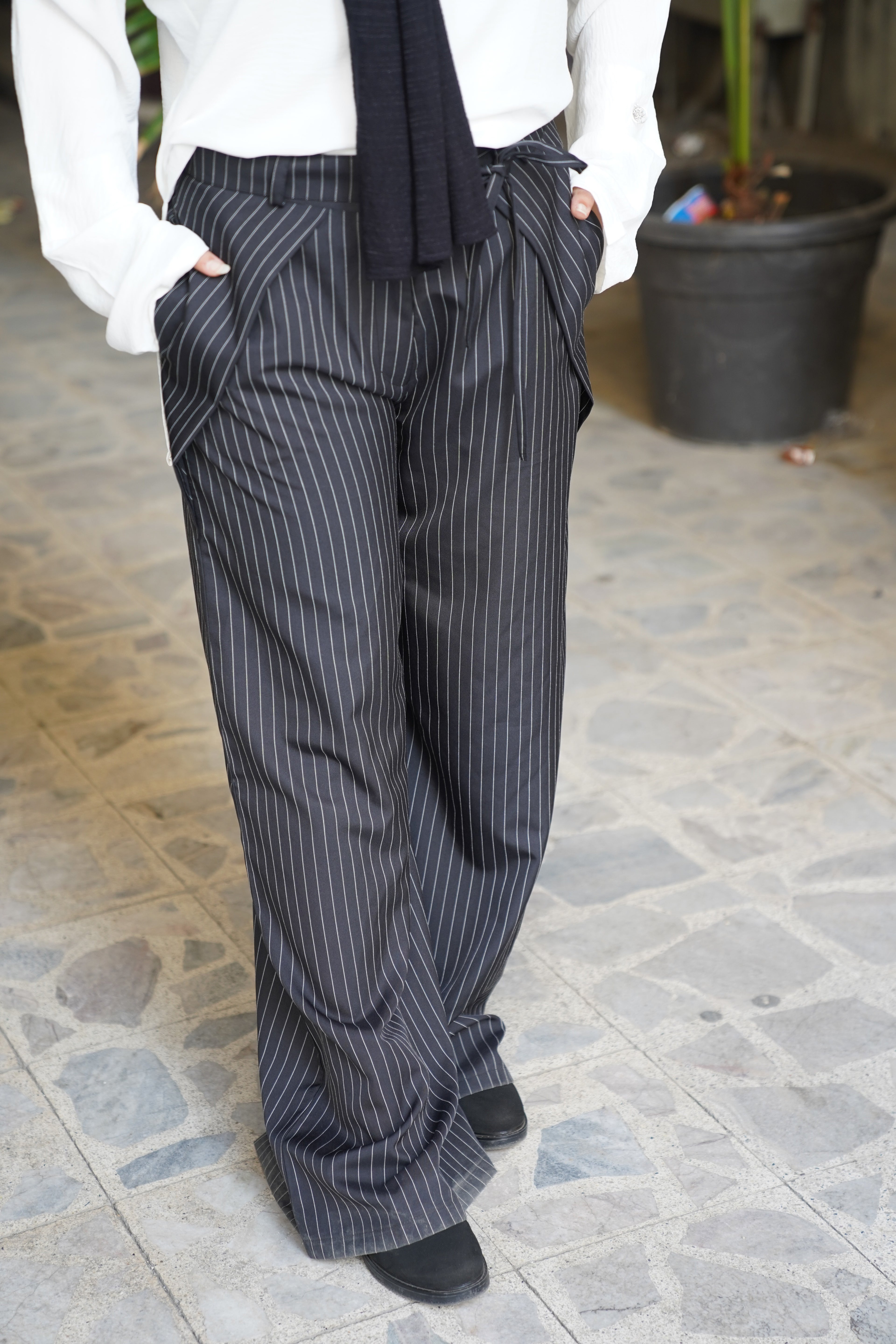 The Black Pinstripe Wide-Leg
