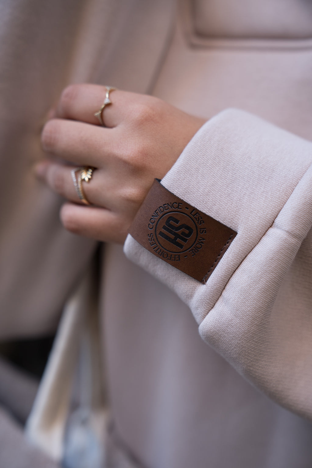 Oversized Beige High-Neck Sweatshirt